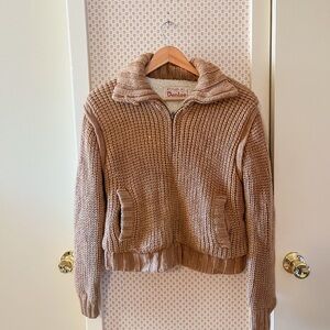 Vintage Styled by Danlee Chunky Tan Knit Zip-Up Sweater with Sherpa Lining